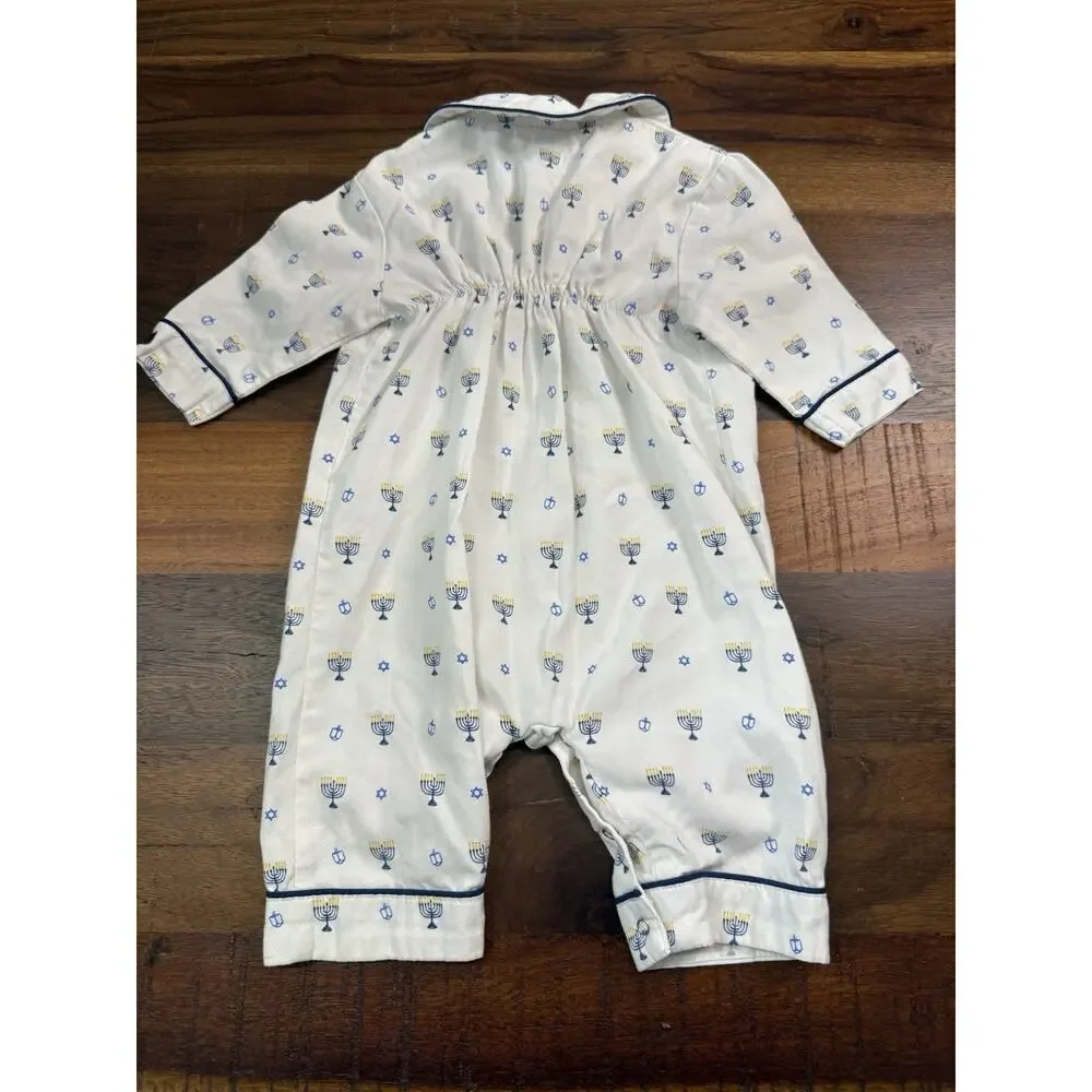 Baby Neutral Cream and Navy Trim Footless Pajama Romper